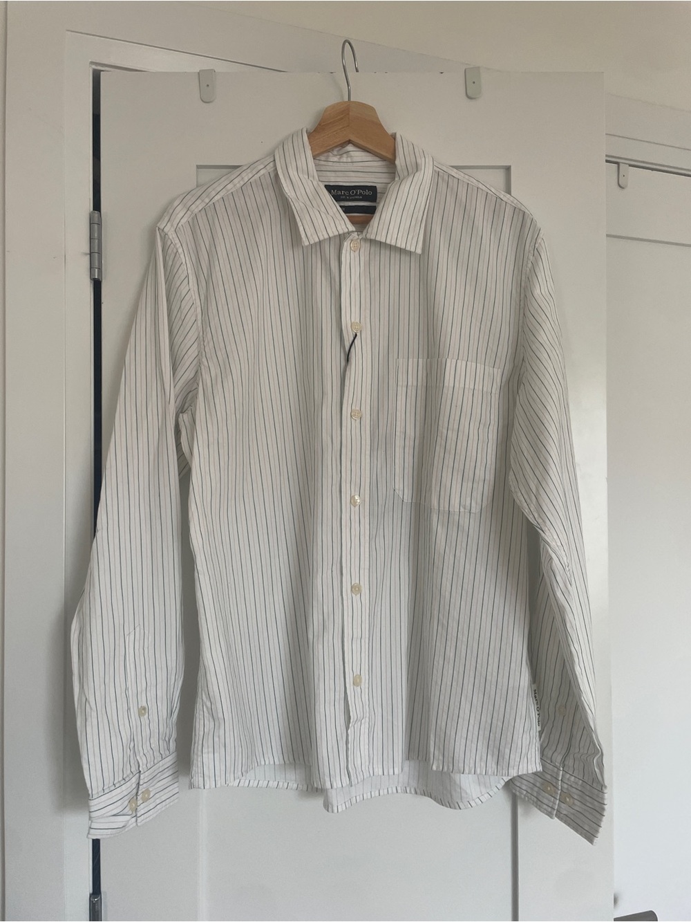Mens White Pinstripe Button-Up Shirt